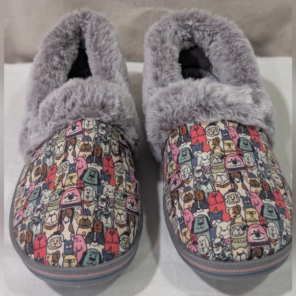 Skechers Shoes - Bobs Slippers Womens Size 9 US Cartoon Dogs Grey Faux Fur Skechers Memory Foam